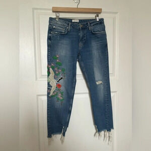ZARA  Stork Embroidered Jeans
